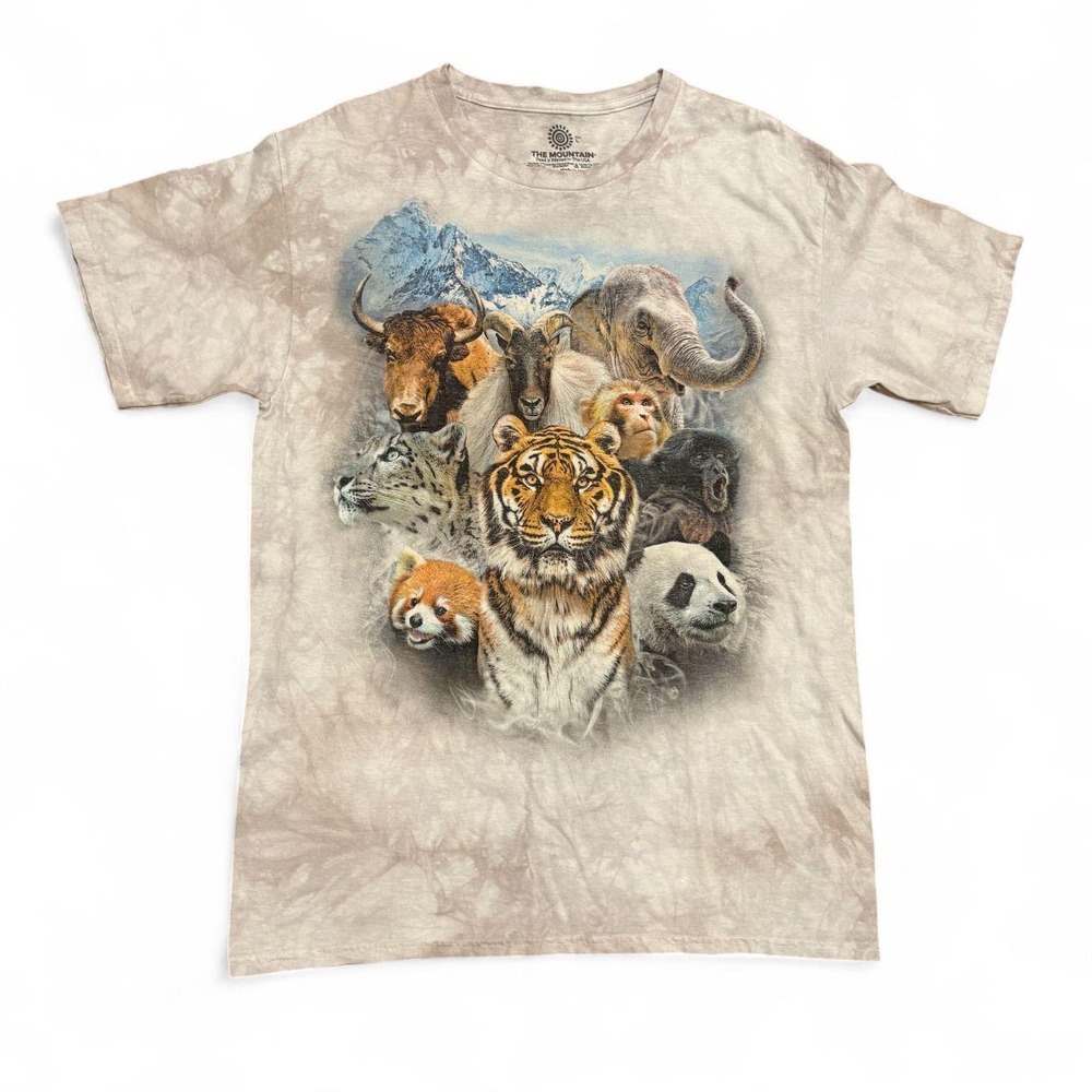 The Mountain Wildlife Animals Graphic Tie Dye T-Shirt Men Large Tiger Elephant